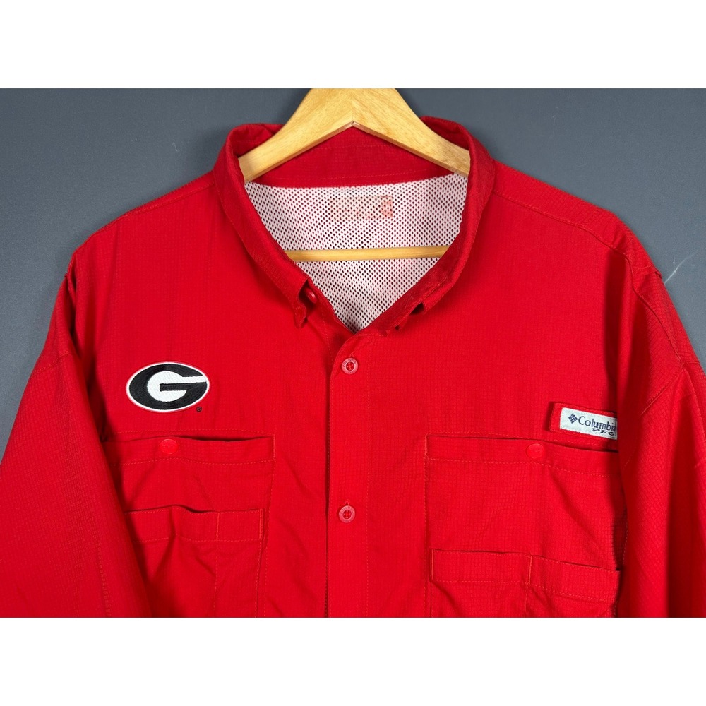Columbia PFG Georgia Bulldogs Red Tamiami II Fishing Shirt Mens XXL Short Sleeve